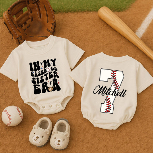 In My Baseball Sister Era Bubble Romper Game Day Outfit for Baby Girls, Soft Comfortable Short Sleeve Infant Baseball Softball Romper Shower Gift