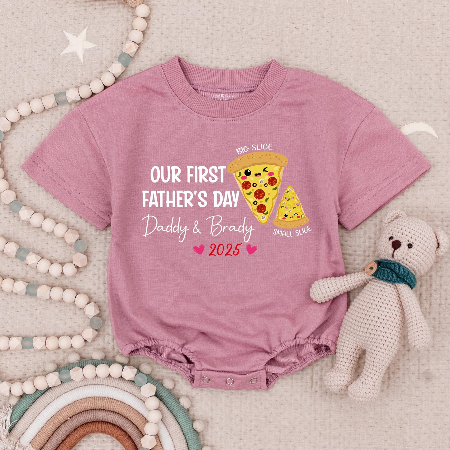 My First Father's Day Pizza Babygrow, Custom Daddy & [Name] Romper, Cute Smiling Slices 2025 Bodysuit, Gift for Pizza Lover Dad, Soft Cotton, Infant Clothes
