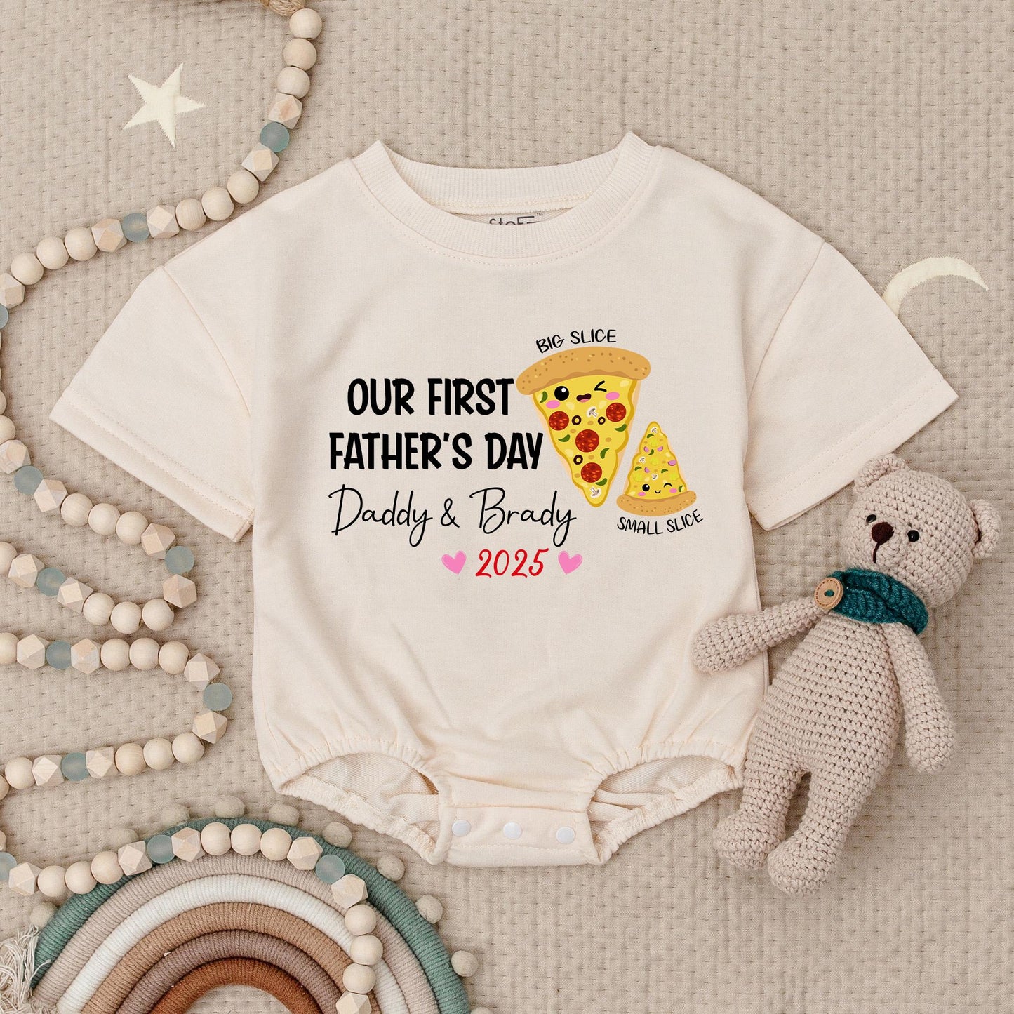 My First Father's Day Pizza Babygrow, Custom Daddy & [Name] Romper, Cute Smiling Slices 2025 Bodysuit, Gift for Pizza Lover Dad, Soft Cotton, Infant Clothes