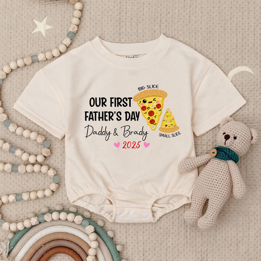 My First Father's Day Pizza Babygrow, Custom Daddy & [Name] Romper, Cute Smiling Slices 2025 Bodysuit, Gift for Pizza Lover Dad, Soft Cotton, Infant Clothes