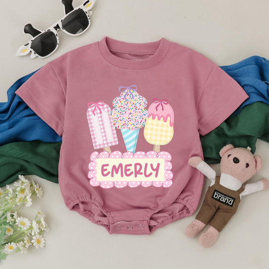 Customizable Ice Cream Romper for Baby Girls Sweet Summer Treat Perfect First Birthday or Baby Shower Gift Toddler Outfit