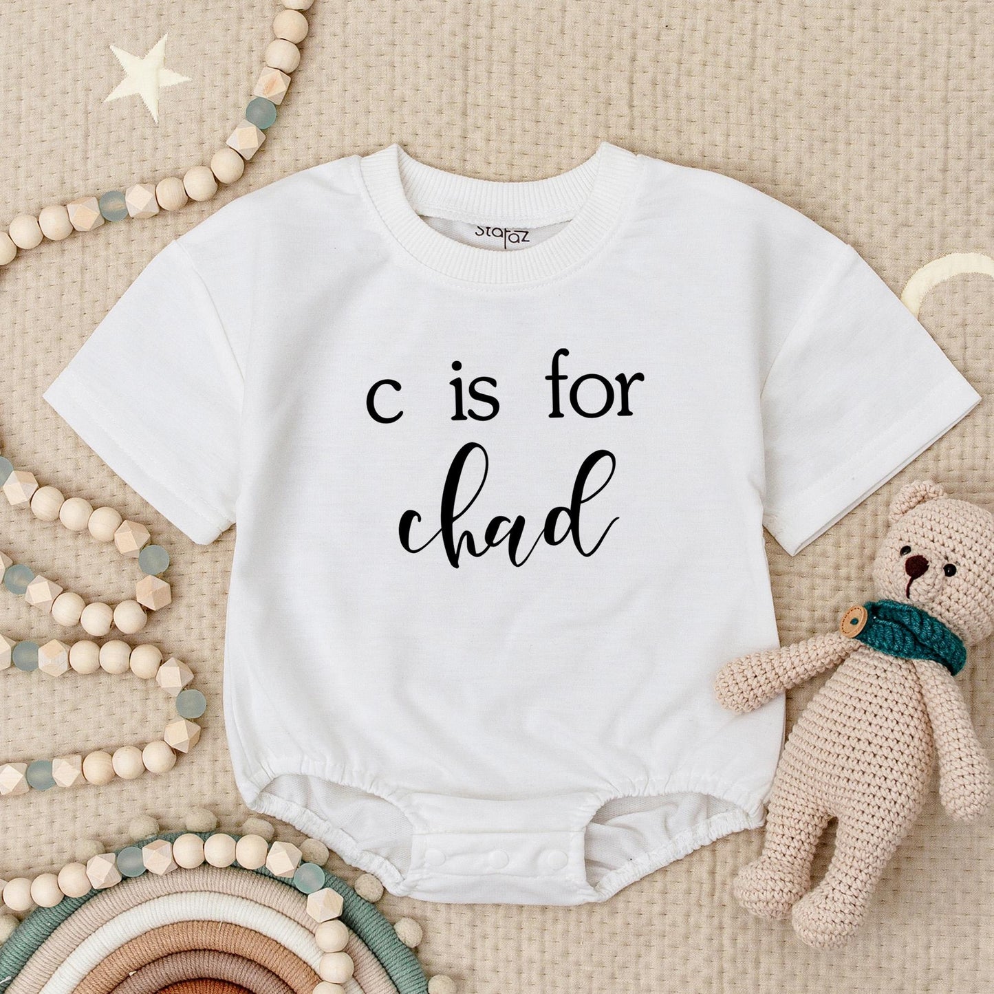 Personalized 'c is for Chad' Baby Romper, Custom Name Infant Bodysuit, Minimalist Baby Shower Gift, Cute Birthday Outfit, Soft Cotton Romper for Toddler