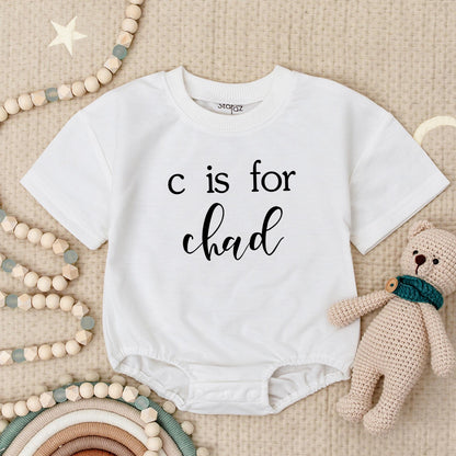 Personalized 'c is for Chad' Baby Romper, Custom Name Infant Bodysuit, Minimalist Baby Shower Gift, Cute Birthday Outfit, Soft Cotton Romper for Toddler
