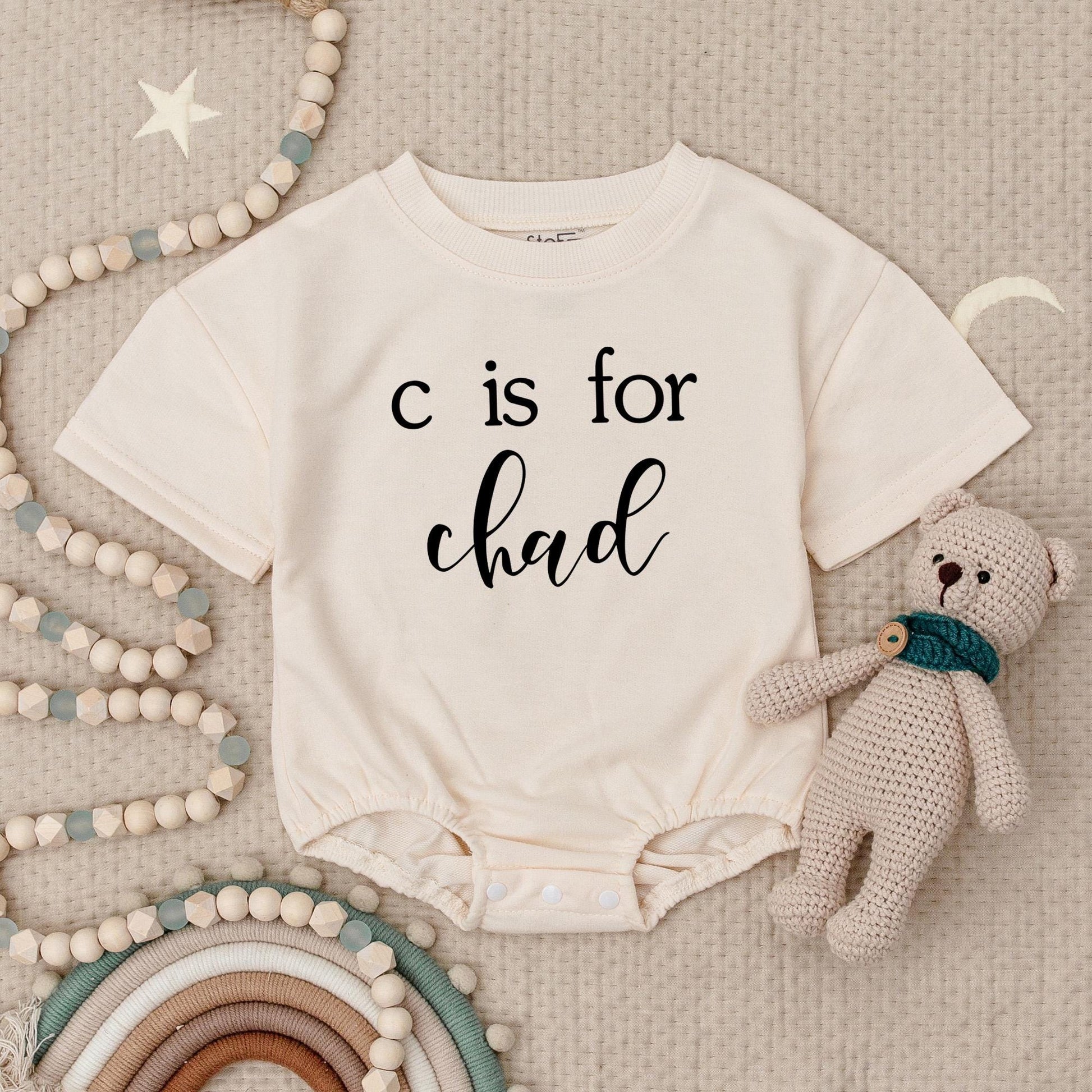 Personalized 'c is for Chad' Baby Romper, Custom Name Infant Bodysuit, Minimalist Baby Shower Gift, Cute Birthday Outfit, Soft Cotton Romper for Toddler