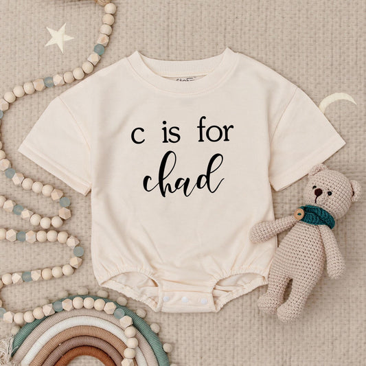 Personalized 'c is for Chad' Baby Romper, Custom Name Infant Bodysuit, Minimalist Baby Shower Gift, Cute Birthday Outfit, Soft Cotton Romper for Toddler