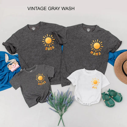 Personalized Sunshine Family Matching Birthday Shirts for Baby's First 1st Birthday Party Boho Sun Design Comfortable Cotton Outfits