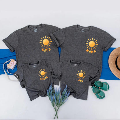 Personalized Sunshine Family Matching Birthday Shirts for Baby's First 1st Birthday Party Boho Sun Design Comfortable Cotton Outfits