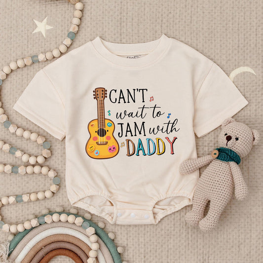 Can't Wait to Jam with Daddy Baby Romper Guitar Music Notes Cute Rainbow Daddy's Music Buddy Infant Bodysuit