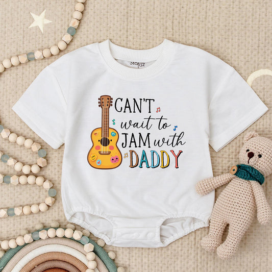 Can't Wait to Jam with Daddy Baby Romper Guitar Music Notes Cute Rainbow Daddy's Music Buddy Infant Bodysuit