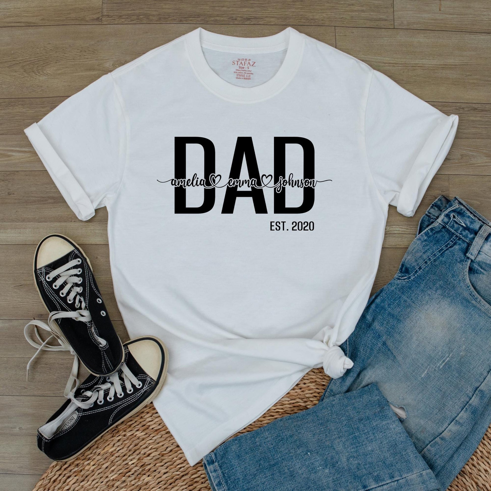Custom Dad Shirt With Kids Names Personalized Father's Day Gift for New Dad Daddy Tee Comfortable Cotton