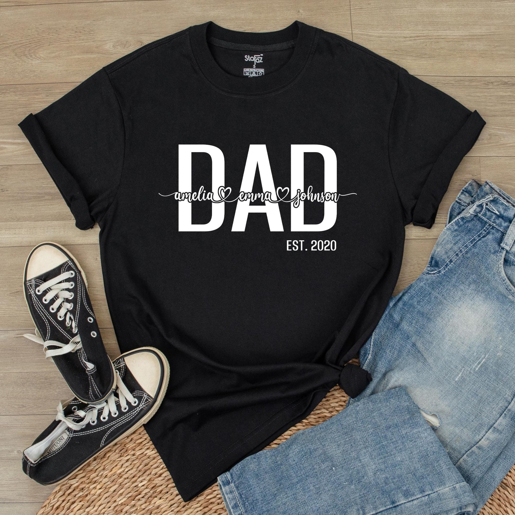 Custom Dad Shirt With Kids Names Personalized Father's Day Gift for New Dad Daddy Tee Comfortable Cotton