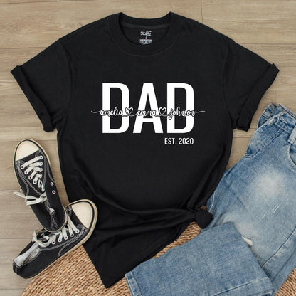 Custom Dad Shirt With Kids Names Personalized Father's Day Gift for New Dad Daddy Tee Comfortable Cotton