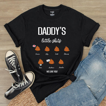 Grandpa's Little Shits Custom T-Shirt | Personalized Dad & Kid Names Gift for Grandpa | Baby Announcement New Grandfather Gift (139 chars)