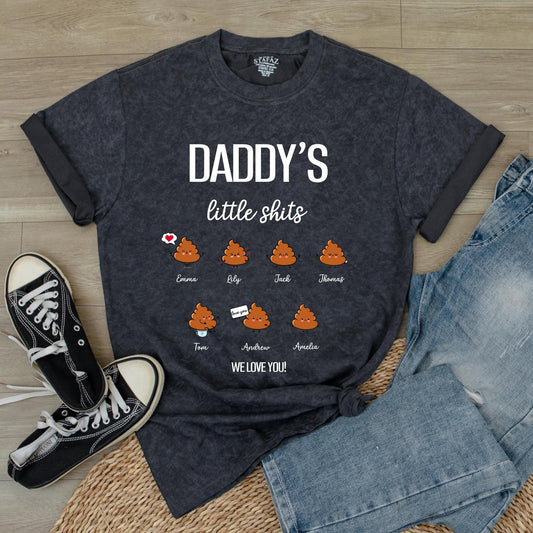 Grandpa's Little Shits Custom T-Shirt | Personalized Dad & Kid Names Gift for Grandpa | Baby Announcement New Grandfather Gift (139 chars)