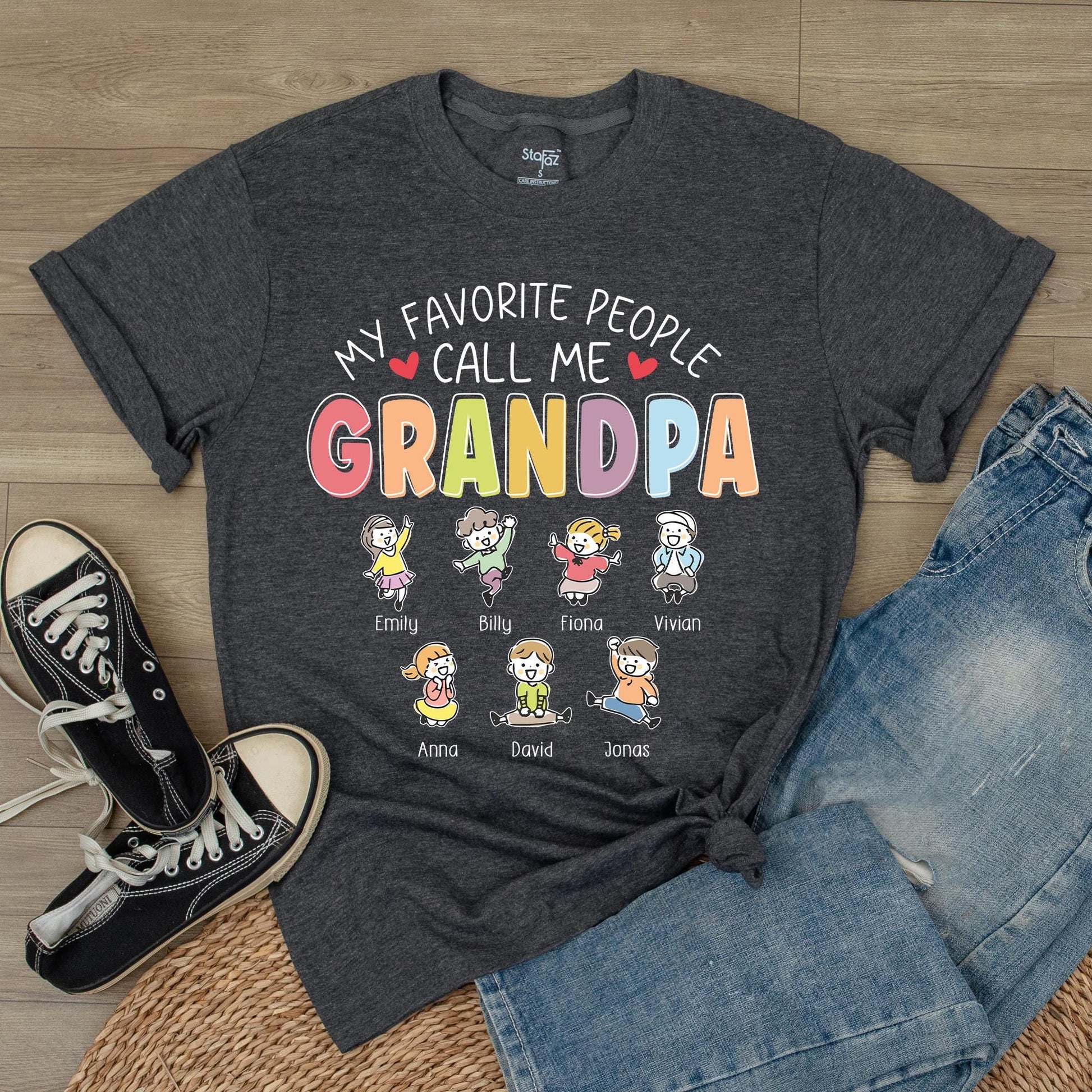Personalized 'My Favorite People Call Me Grandpa' T-Shirt with Custom Grandkids Names, Heartwarming Father's Day Gift for Grandfathers