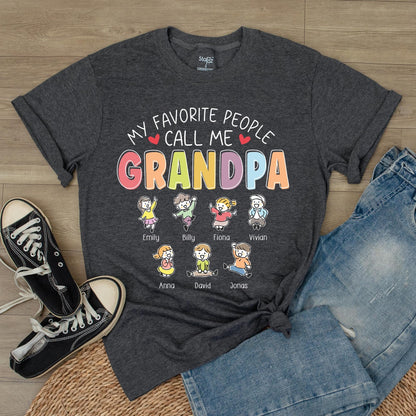 Personalized 'My Favorite People Call Me Grandpa' T-Shirt with Custom Grandkids Names, Heartwarming Father's Day Gift for Grandfathers