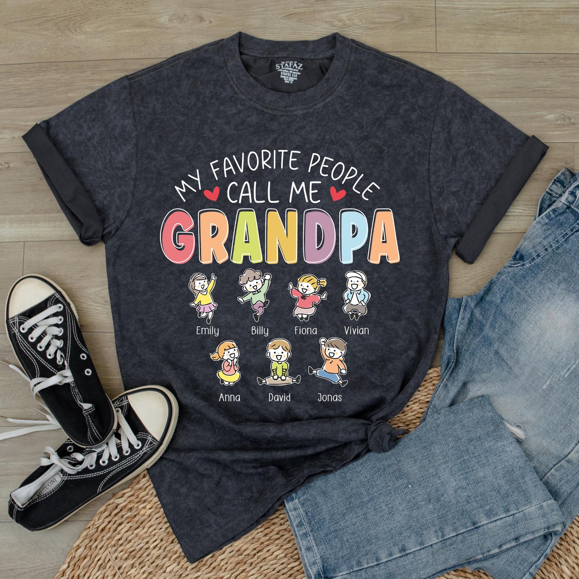 Personalized 'My Favorite People Call Me Grandpa' T-Shirt with Custom Grandkids Names, Heartwarming Father's Day Gift for Grandfathers