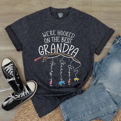 Personalized Grandpa Fishing Shirt, Hooked on Grandpa Gift from Grandkids, Fathers Day Fishing Tee for Dad, Custom Name