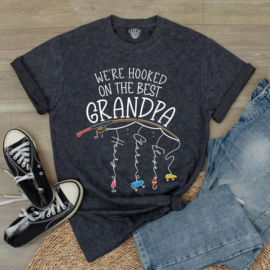Personalized Grandpa Fishing Shirt, Hooked on Grandpa Gift from Grandkids, Fathers Day Fishing Tee for Dad, Custom Name