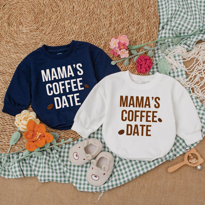 Mama's Coffee Date Baby Bubble Romper Long Sleeve Little Bean Bodysuit Neutral Cozy Minimalist Coming Home Outfit Trendy Baby Shower Gift