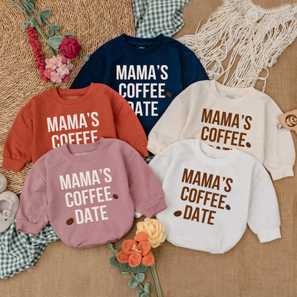 Mama's Coffee Date Baby Bubble Romper Long Sleeve Little Bean Bodysuit Neutral Cozy Minimalist Coming Home Outfit Trendy Baby Shower Gift