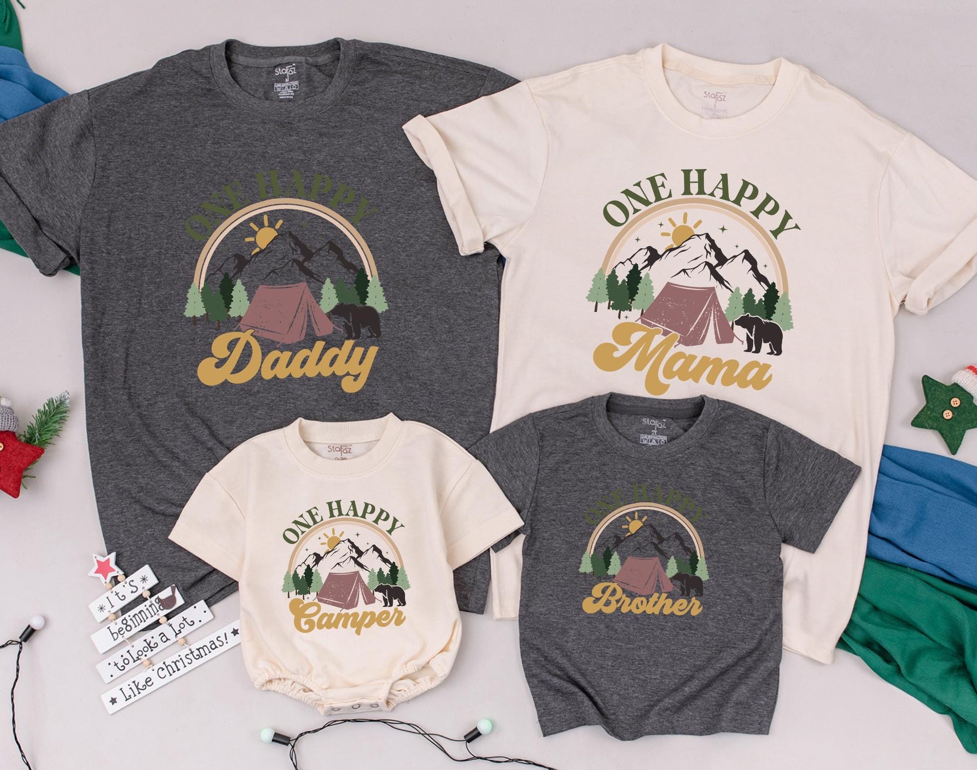 Matching Family Camping Shirts: One Happy Camper 1st Birthday Outfit, Camp Mommy & Me, Baby Romper, Natural & Comfortable