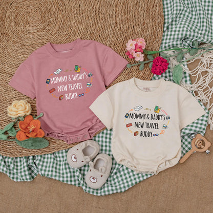 Mommy & Daddy's Travel Buddy Romper Baby Vacation Outfit - Future Traveler Bodysuit Gift Short Sleeve Newborn Clothes for Baby Boy or Girl