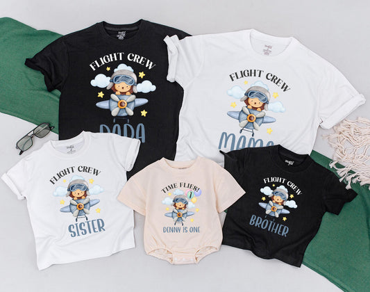 Time Flies First Birthday Airplane Shirt for Baby Boy First Trip Adventure Outfit Matching Family