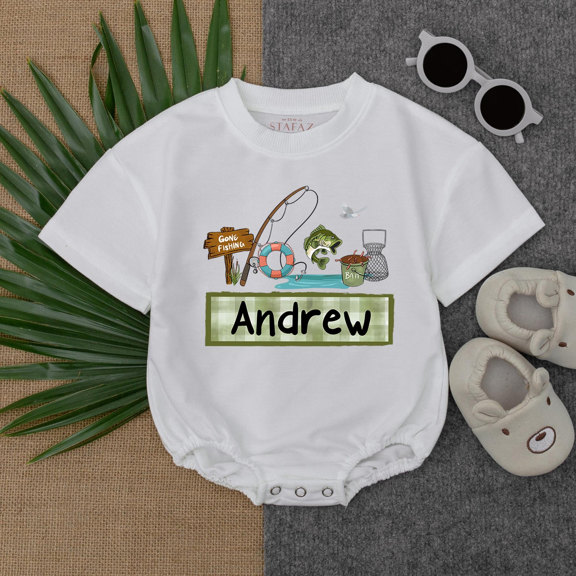 Custom Name Fishing Buddy Bubble Romper for Baby Boy Personalized Daddy and Me Outfit Father's Day Gift