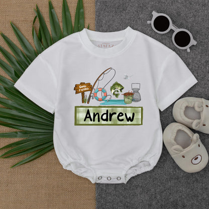 Custom Name Fishing Buddy Bubble Romper for Baby Boy Personalized Daddy and Me Outfit Father's Day Gift