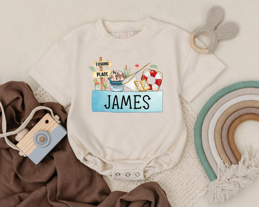 Personalized Name Fishing Bubble Romper Baby Boy Newborn Summer Outfit Fisherman Gift Toddler Outdoor Naturewear