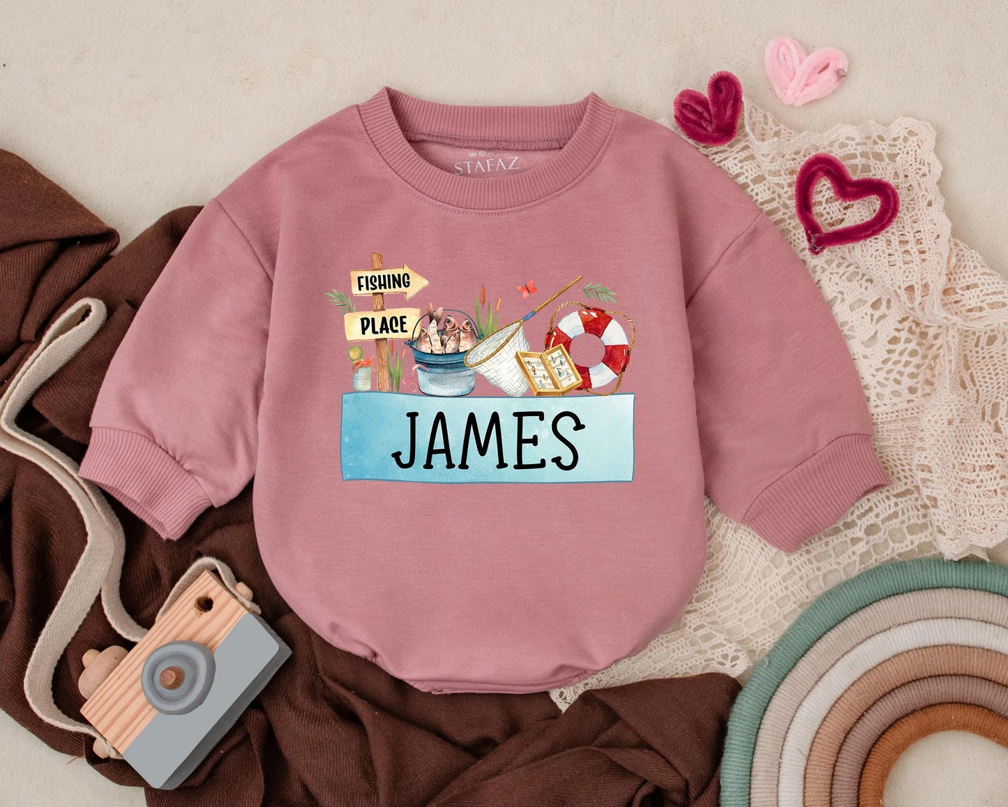 Personalized Name Fishing Bubble Romper Baby Boy Newborn Summer Outfit Fisherman Gift Toddler Outdoor Naturewear