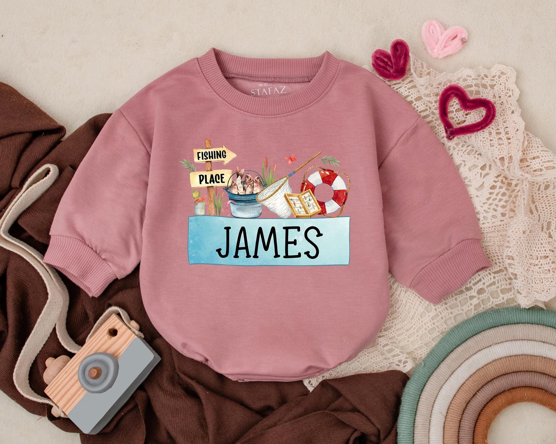 Personalized Name Fishing Bubble Romper Baby Boy Newborn Summer Outfit Fisherman Gift Toddler Outdoor Naturewear