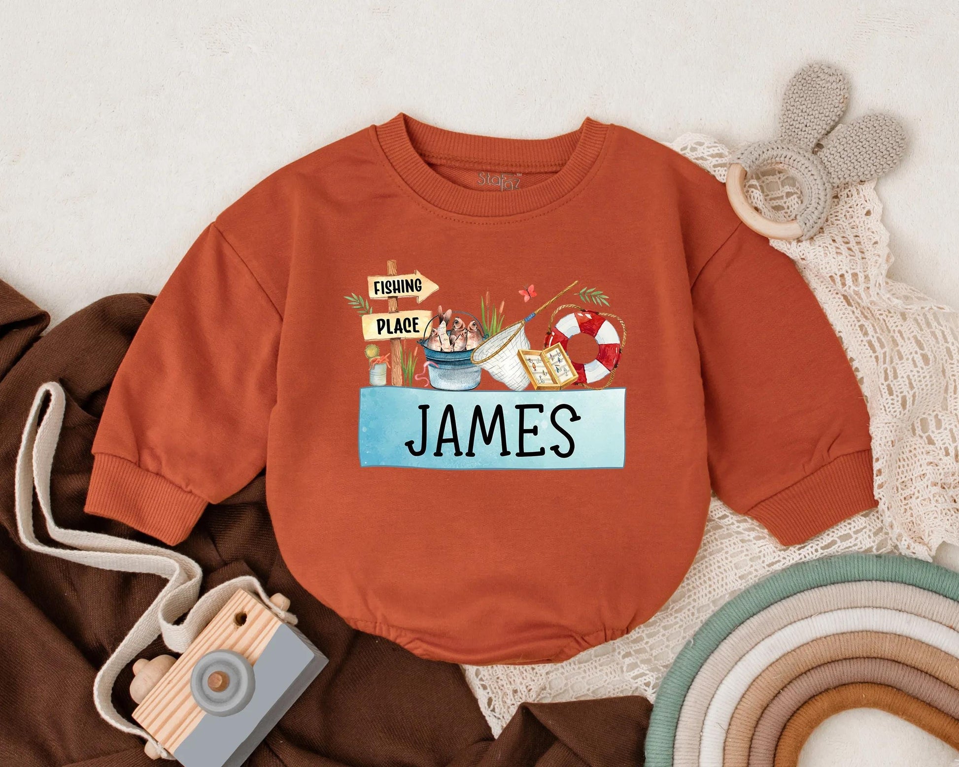 Personalized Name Fishing Bubble Romper Baby Boy Newborn Summer Outfit Fisherman Gift Toddler Outdoor Naturewear