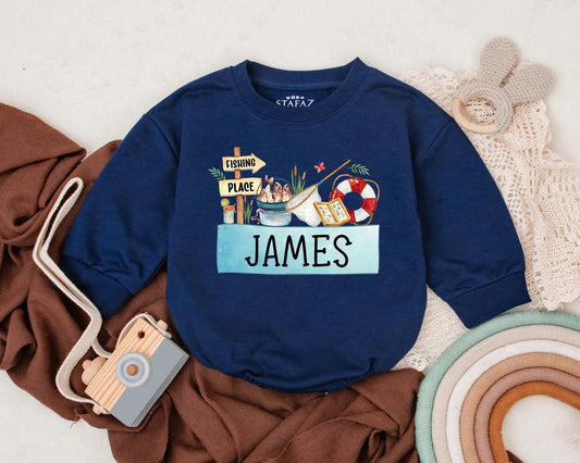 Personalized Name Fishing Bubble Romper Baby Boy Newborn Summer Outfit Fisherman Gift Toddler Outdoor Naturewear