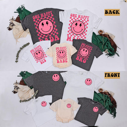 One Happy Babe Birthday Shirt First Birthday Outfit Matching Family Mommy and Me Baby Bodysuit Cute Smiley Face Design