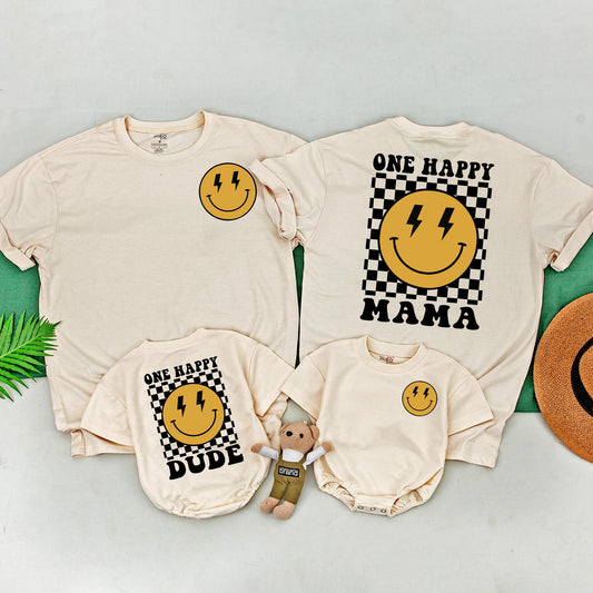 One Happy Dude First Birthday Shirt Matching Family Outfits Baby Boy Celebration Smiley Face Design Cotton Comfortable Party Outfit