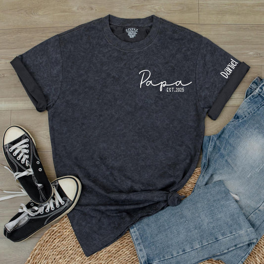 Personalized Papa Est. T-Shirt with Custom Kids Names, Funny Father's Day Gift for Dad Husband Grandpa, Unique Cotton Comfort Tee