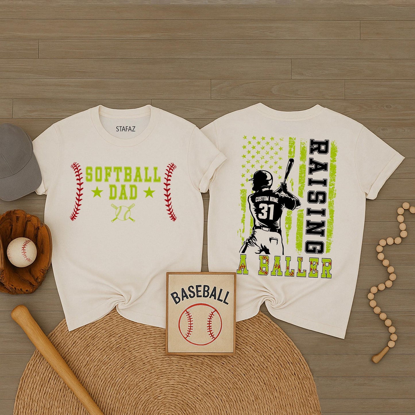 Custom Softball Dad Shirt Raising A Baller Father's Day Gift for Dad Yellow Ball Design Sports Dad Shirt
