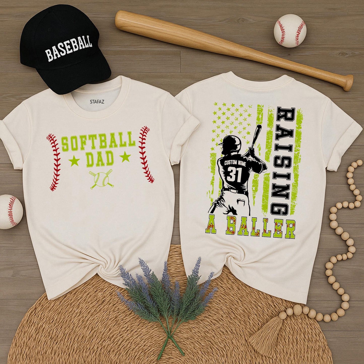 Custom Softball Dad Shirt Raising A Baller Father's Day Gift for Dad Yellow Ball Design Sports Dad Shirt