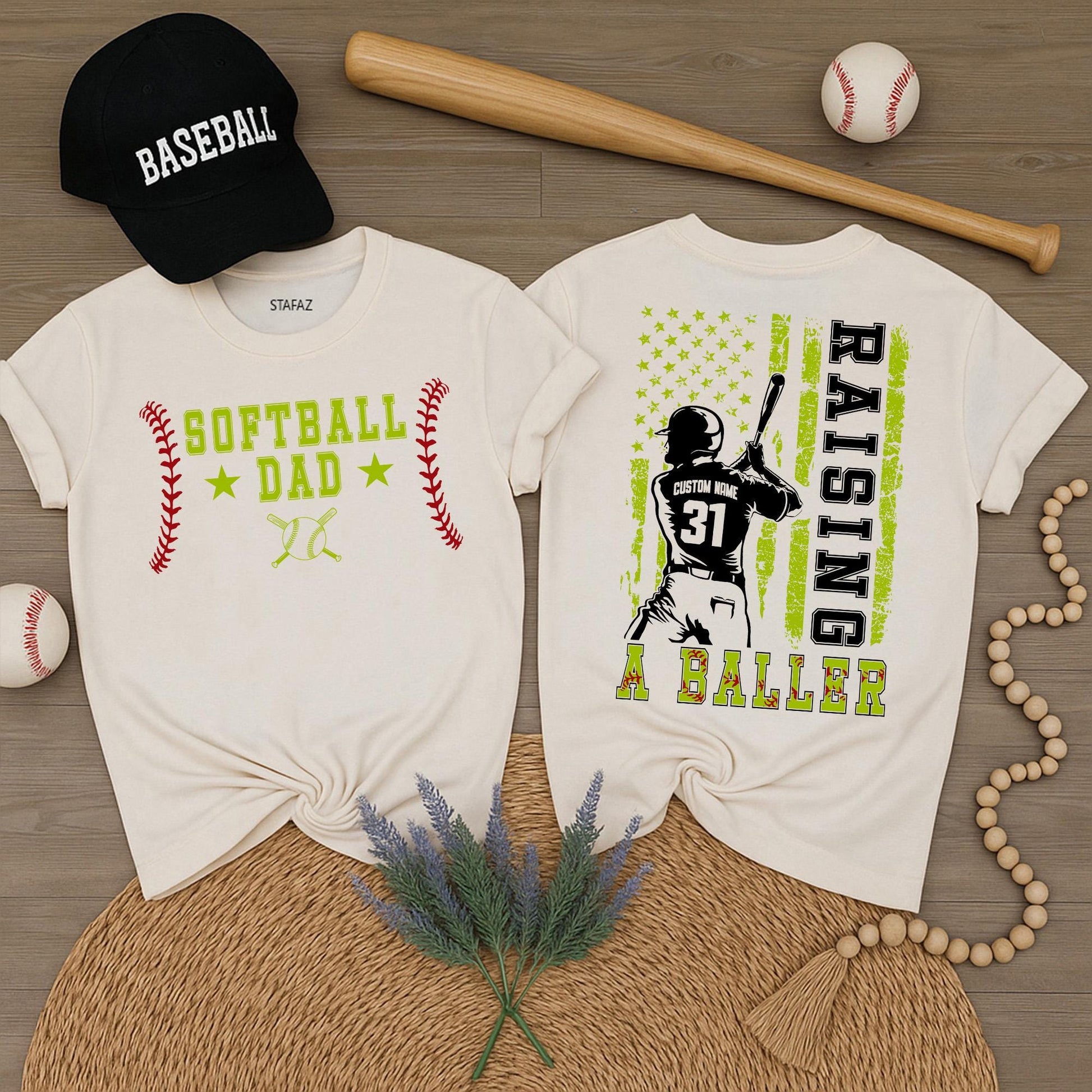 Custom Softball Dad Shirt Raising A Baller Father's Day Gift for Dad Yellow Ball Design Sports Dad Shirt