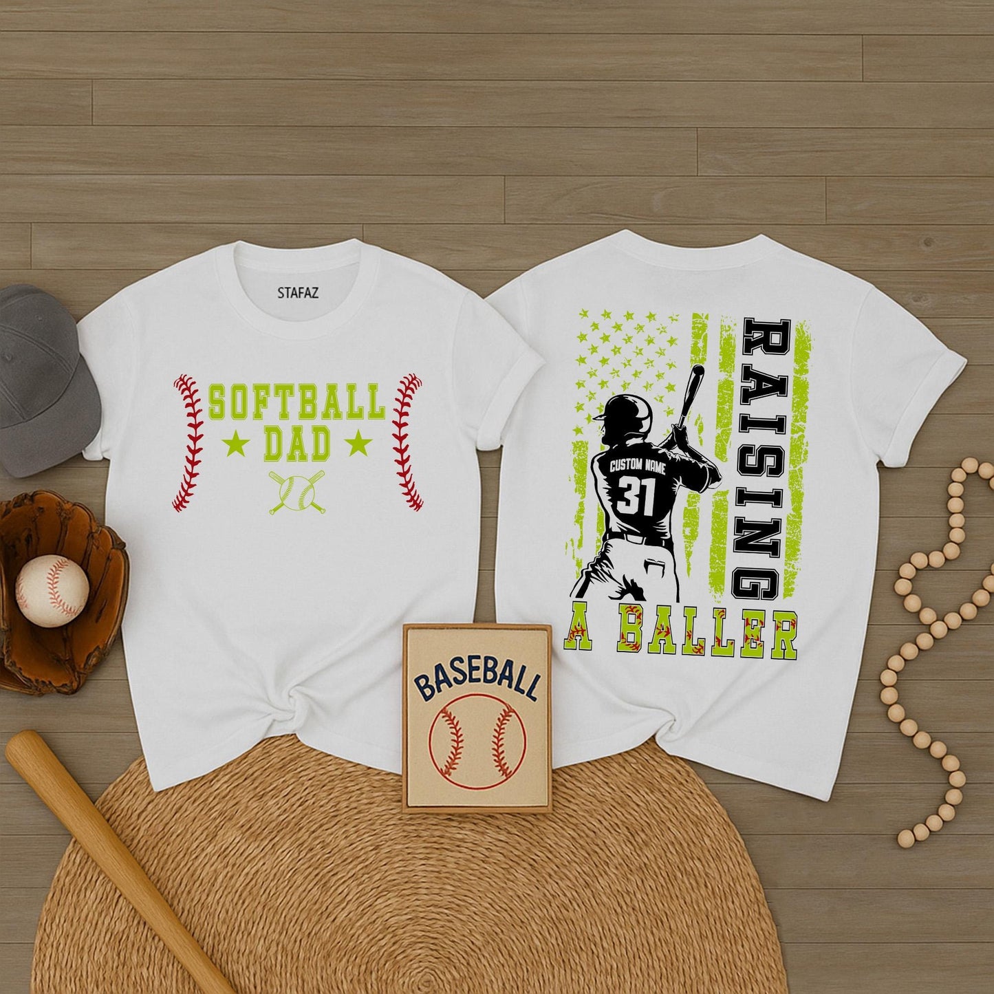 Custom Softball Dad Shirt Raising A Baller Father's Day Gift for Dad Yellow Ball Design Sports Dad Shirt