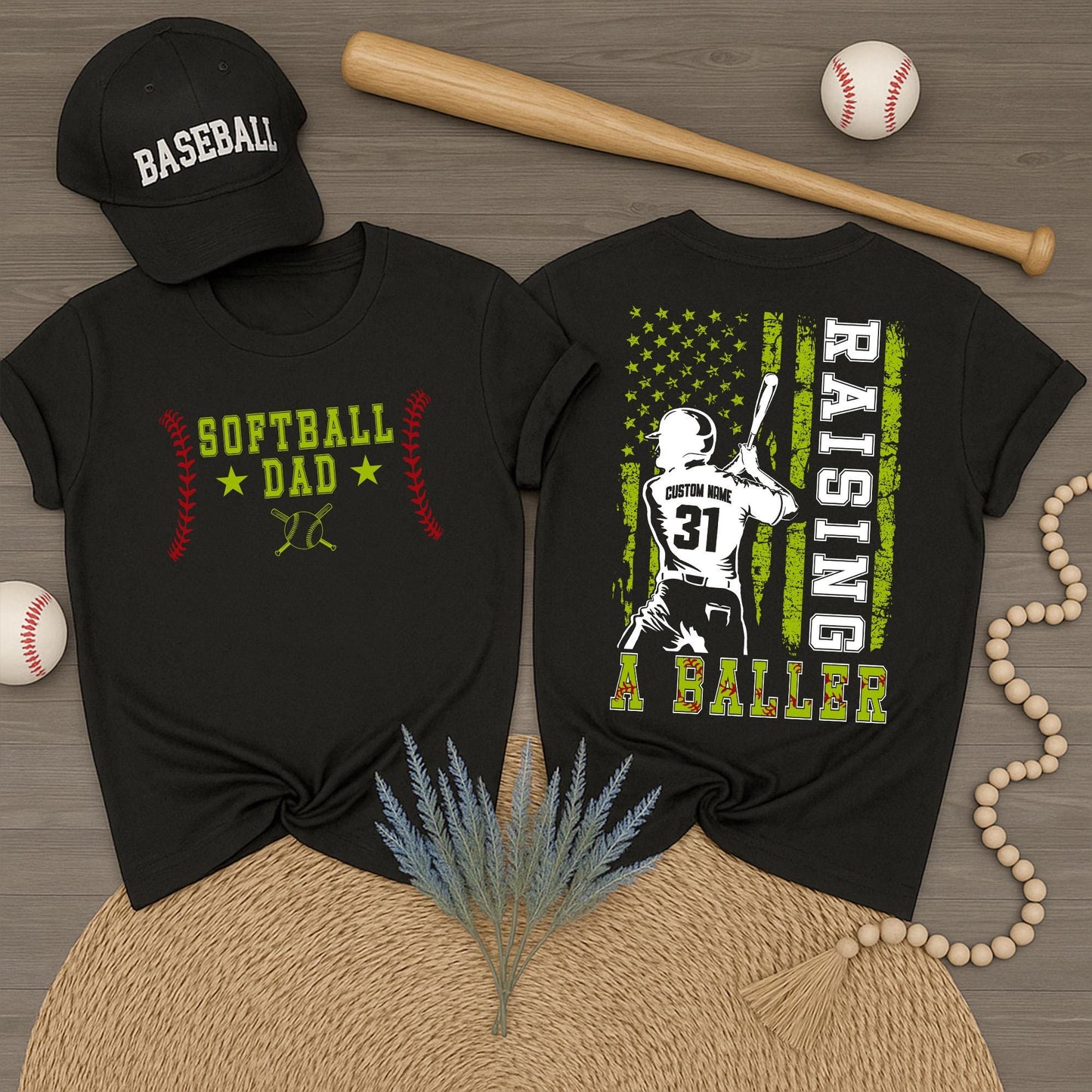 Custom Softball Dad Shirt Raising A Baller Father's Day Gift for Dad Yellow Ball Design Sports Dad Shirt