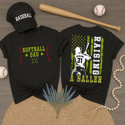 Custom Softball Dad Shirt Raising A Baller Father's Day Gift for Dad Yellow Ball Design Sports Dad Shirt