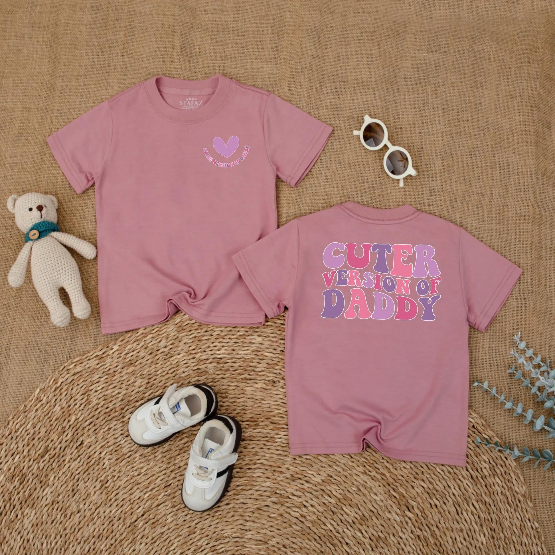 Cuter Version of Daddy Baby Romper with Heart Graphic | Father's Day Bodysuit Gift for Baby Girl Pink & Purple Wavy Text Retro Style