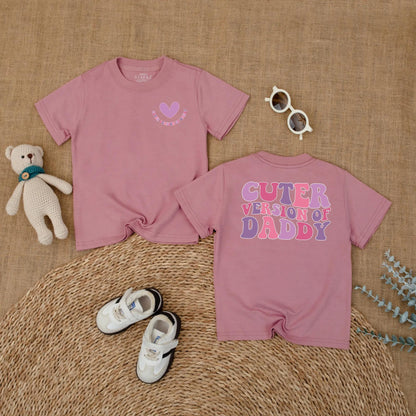 Cuter Version of Daddy Baby Romper with Heart Graphic | Father's Day Bodysuit Gift for Baby Girl Pink & Purple Wavy Text Retro Style