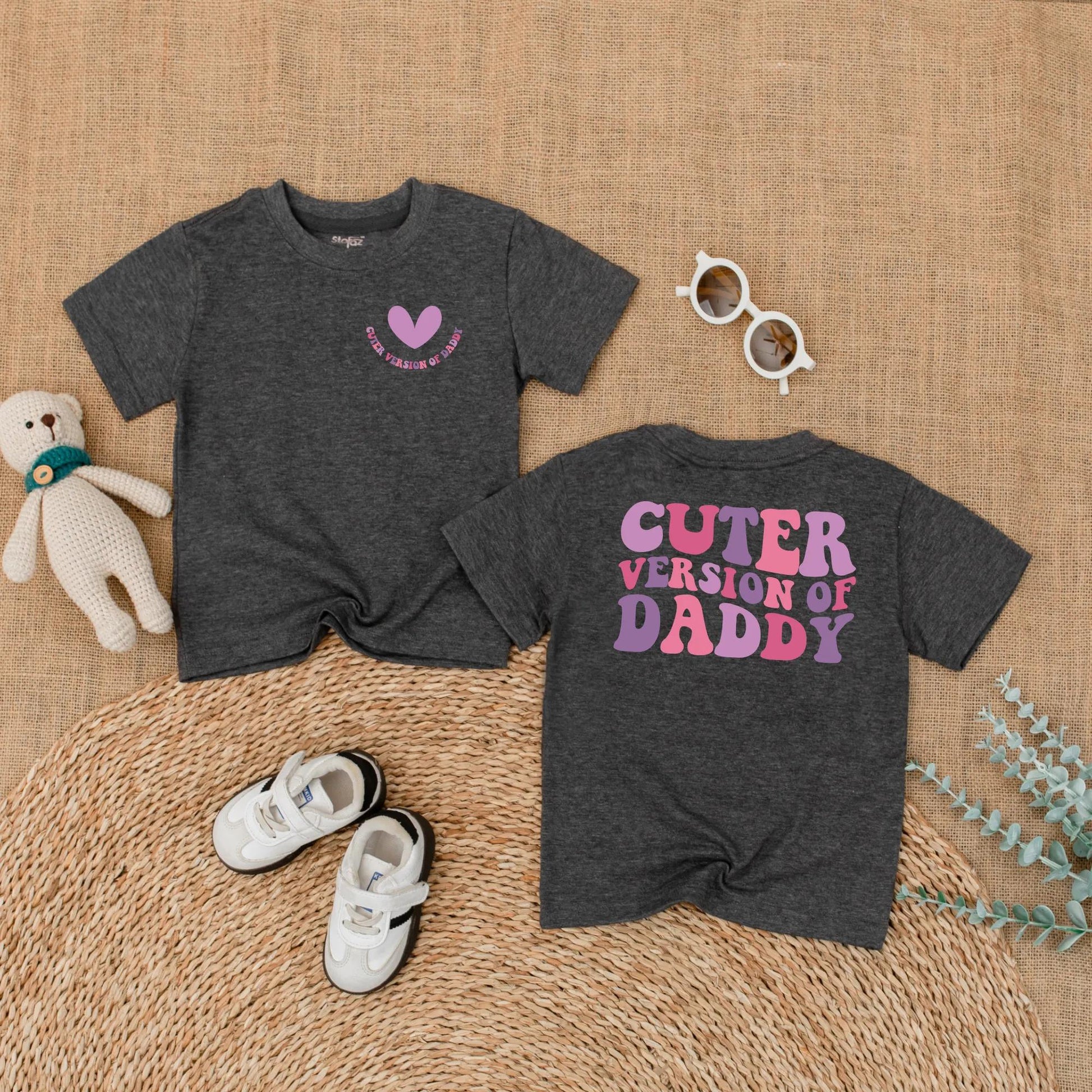 Cuter Version of Daddy Baby Romper with Heart Graphic | Father's Day Bodysuit Gift for Baby Girl Pink & Purple Wavy Text Retro Style