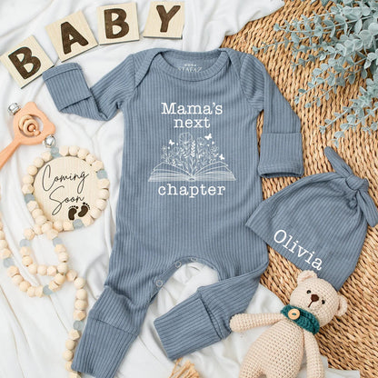 Mama's Next Chapter Baby Bodysuit with Open Book Flower Butterfly Design Pregnancy Announcement Outfit Newborn Gift