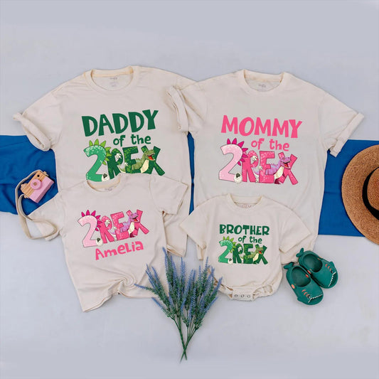 Custom 2nd Birthday Dinosaur Family Shirts "2 Rex" Dino Party Matching Outfits for Mom Dad Sibling Baby