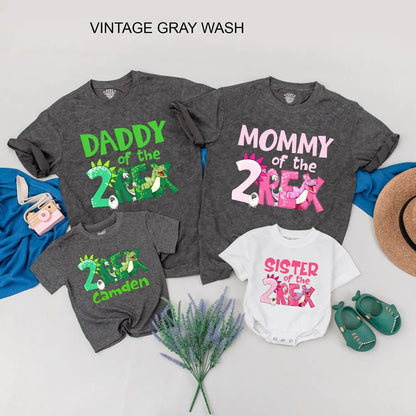 Custom 2nd Birthday Dinosaur Family Shirts "2 Rex" Dino Party Matching Outfits for Mom Dad Sibling Baby